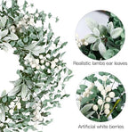 Artificial Greenery Leaves Wreath for Front Door 22 Inch Greenery Boxwood Wreath with Flocked Lambs Ear White, alternate view