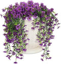 Artificial Hanging Flowers for Outdoors 3 Pack Eucalyptus Leaves in Hang Dark Purple