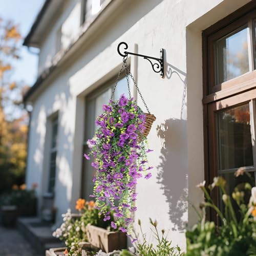 Artificial Hanging Flowers for Outdoors 3 Pack Eucalyptus Leaves in Hang Dark Purple, alternate view 2