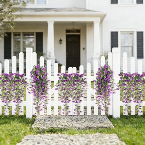Artificial Hanging Flowers for Outdoors 3 Pack Eucalyptus Leaves in Hang Dark Purple, alternate view 4
