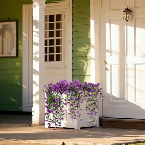 Artificial Hanging Flowers for Outdoors 3 Pack Eucalyptus Leaves in Hang Dark Purple, alternate view 6