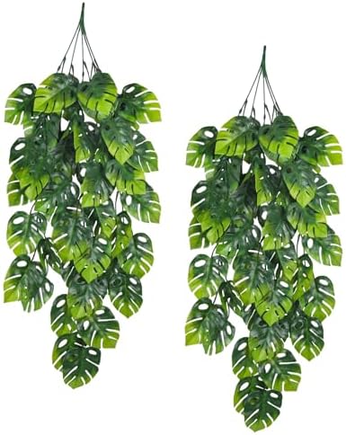 Artificial Hanging Plant 2P 31.5in Plastic Palm Leaves Ivy Greenery