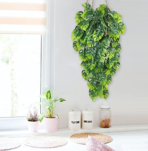 Artificial Hanging Plant 2P 31.5in Plastic Palm Leaves Ivy Greenery, alternate view 2