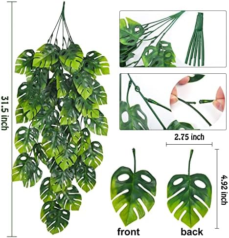 Artificial Hanging Plant 2P 31.5in Plastic Palm Leaves Ivy Greenery, alternate view 3
