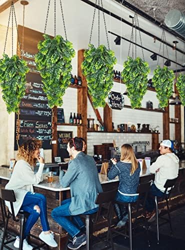 Artificial Hanging Plant 2P 31.5in Plastic Palm Leaves Ivy Greenery, alternate view 5
