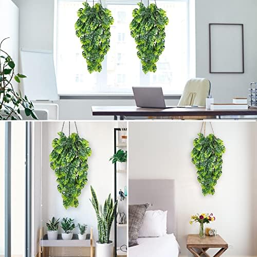 Artificial Hanging Plant 2P 31.5in Plastic Palm Leaves Ivy Greenery, alternate view 6