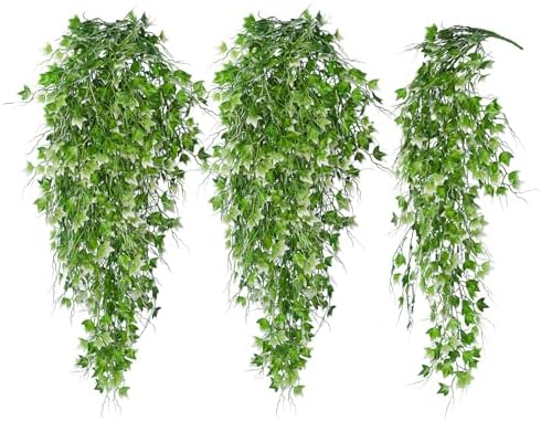 Artificial Hanging Plant Faux Ivy Vine with White UV Resistant Leaf