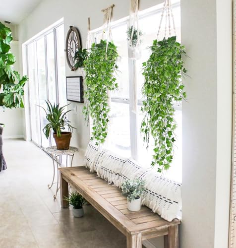 Artificial Hanging Plant Faux Ivy Vine with White UV Resistant Leaf, alternate view 2