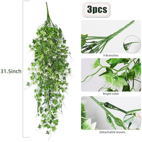 Artificial Hanging Plant Faux Ivy Vine with White UV Resistant Leaf, alternate view 3