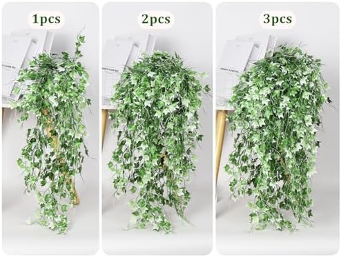 Artificial Hanging Plant Faux Ivy Vine with White UV Resistant Leaf, alternate view 4