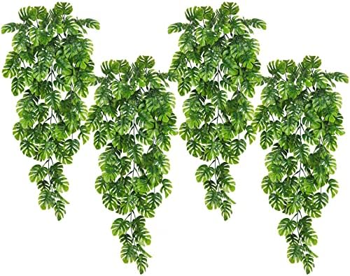 Artificial Hanging Plants 4Pc 30in Plastic Monstera Leaves Garland
