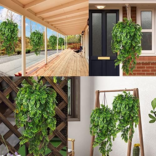 Artificial Hanging Plants 4Pc 30in Plastic Monstera Leaves Garland, alternate view 3