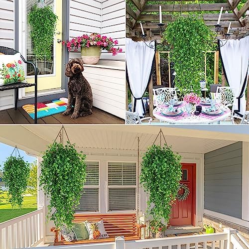 Artificial Hanging Plants 4PC 33in UV Resistant Eucalyptus Greenery, alternate view 5