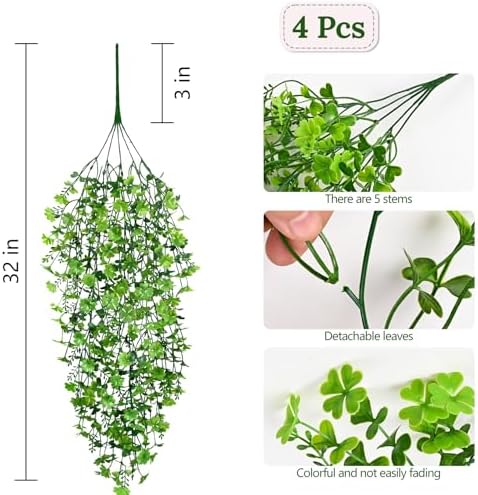 Artificial Hanging Plants, 4Pcs Faux Ivy Four-Leaf Clover, alternate view 3