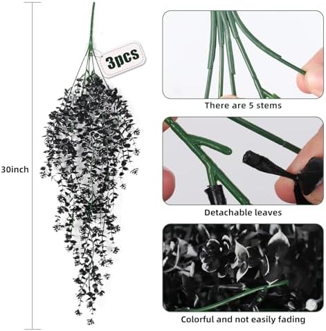 Artificial Hanging Plants Fake Black Vines Faux Draping Greenery, alternate view 3