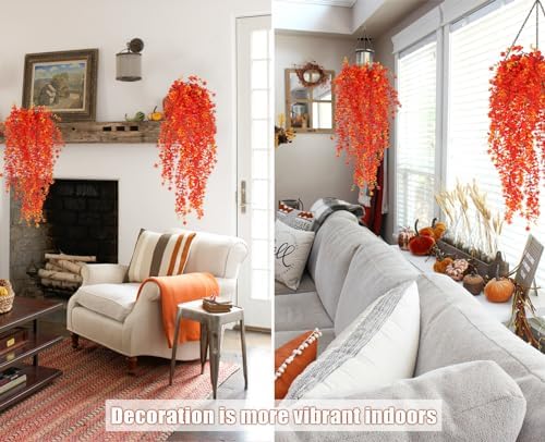 Artificial Hanging Plants Fall Faux Eucalyptus Fake Draping Vines, alternate view 5