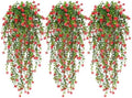 Artificial Hanging Plants Faux Hanging Vine Red Flowers Fake Plants