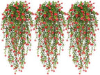 Artificial Hanging Plants Faux Hanging Vine Red Flowers Fake Plants