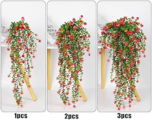 Artificial Hanging Plants Faux Hanging Vine Red Flowers Fake Plants, alternate view 4