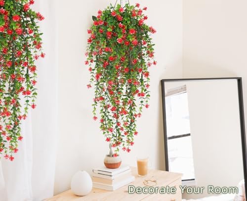 Artificial Hanging Plants Faux Hanging Vine Red Flowers Fake Plants, alternate view 5