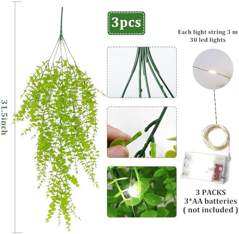 Artificial Hanging Plants Wall Decor Faux Draping Plant with Lights, alternate view 3