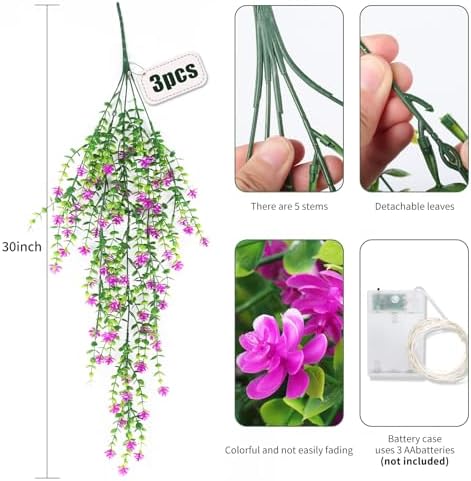 Artificial Hanging Plants with Lights Fake Hanging Spring Flowers, alternate view 3