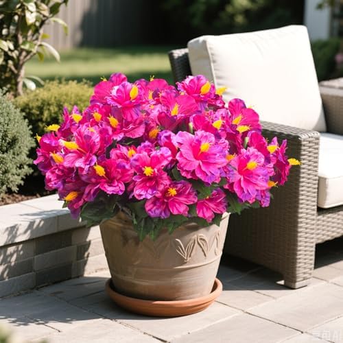 Artificial Hibiscus Flowers for Outdoors, Silk Tropical Flowers, UV Resistant Faux Plants, 5 Bundles for Planter, alternate