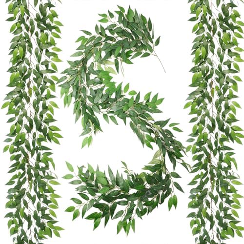 Artificial Italian Ruscus Vines, 3Pcs/75 Silk Vine Garland with Green Leaves, Fake Hanging Plants Greenery Decor