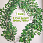 Artificial Italian Ruscus Vines, 3Pcs/75 Silk Vine Garland with Green Leaves, Fake Hanging Plants Greenery Decor, alternate