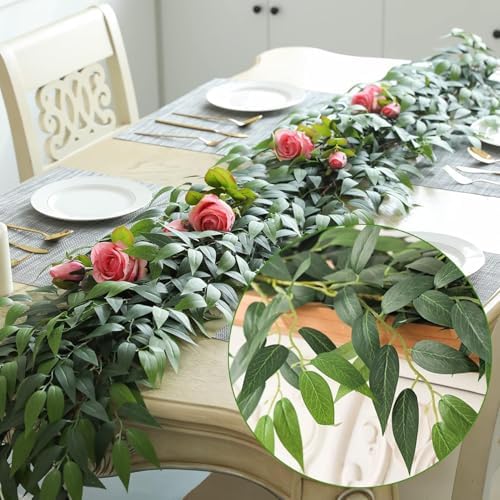 Artificial Italian Ruscus Vines, 3Pcs/75 Silk Vine Garland with Green Leaves, Fake Hanging Plants Greenery Decor, alternate