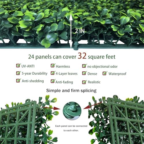 Artificial Ivy Hedge Fence, 16"x12" 24P 32 sqft Grass Backdrop Wall, alternate view 3