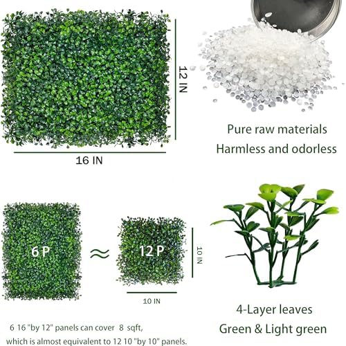 Artificial Ivy Hedge Fence, 16"x12" 6P 8 sqft Grass Backdrop Wall, alternate view 2