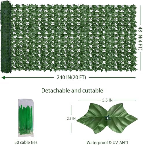 Artificial Ivy Privacy Screen Fence Panel, Green 4 FT X 20 FT, alternate view 2