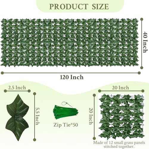 Artificial Ivy Privacy Screen Fence Panel, Green 40 X 120 in, alternate view 2