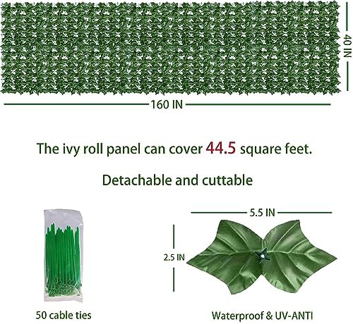 Artificial Ivy Privacy Screen Fence Panel, Green 40 X 160 in, alternate view 2