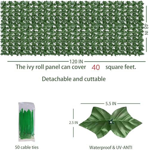 Artificial Ivy Privacy Screen Fence Panel, Green 48 X 120 in, alternate view 2