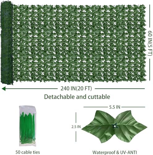 Artificial Ivy Privacy Screen Fence Panel, Green 5 FT X 20 FT, alternate view 2