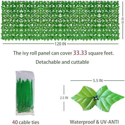 Artificial Ivy Privacy Screen Fence Panel, Light Green 40 X120 in, alternate view 3