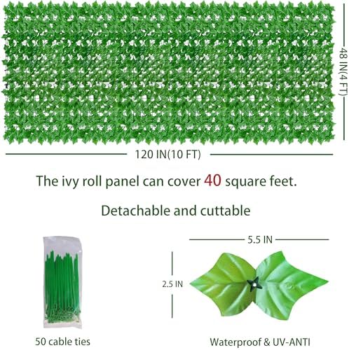 Artificial Ivy Privacy Screen Fence Panel, Light Green 48 X120 in, alternate view 3