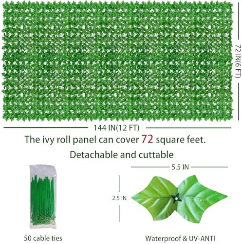 Artificial Ivy Privacy Screen Fence Panel, Light Green 72 X144 in, alternate view 3