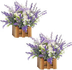Artificial Lavender Plants in Wooden Baskets - Set of 2 in Lavender