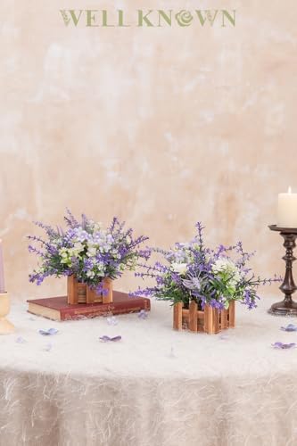 Artificial Lavender Plants in Wooden Baskets - Set of 2 in Lavender, alternate view 3