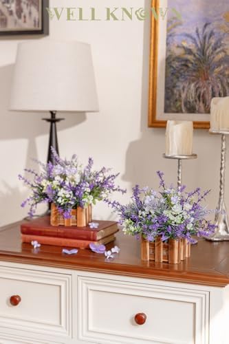 Artificial Lavender Plants in Wooden Baskets - Set of 2 in Lavender, alternate view 4