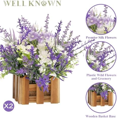 Artificial Lavender Plants in Wooden Baskets - Set of 2 in Lavender, alternate view 5