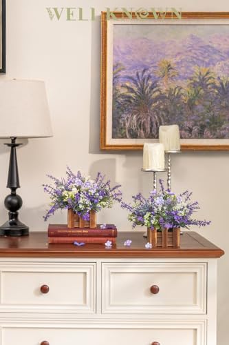 Artificial Lavender Plants in Wooden Baskets - Set of 2 in Lavender, alternate view 6