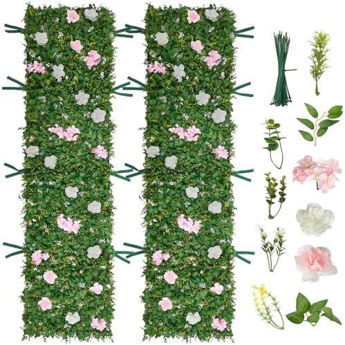 Artificial Luxury Flower Wall Backdrop, 2 PCS, Each Panel 2 x 8 ft, Gorgeous 3D Silk Floral Backdrop Pet