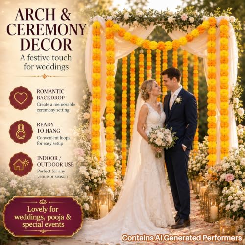 Artificial Marigold Garland - Light Yellow Orange Garlands Decor, alternate view 6