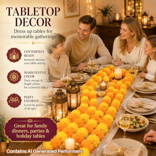 Artificial Marigold Garland - Light Yellow Orange Garlands Decor, alternate view 7