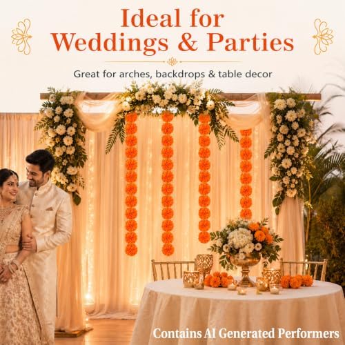 Artificial Marigold Garland - Orange Red Garlands for Decoration, alternate view 5