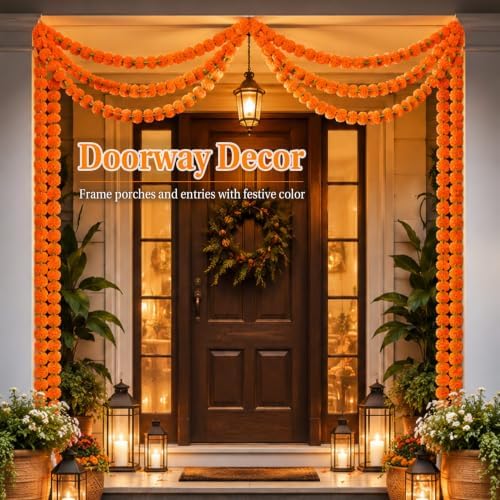 Artificial Marigold Garland - Orange Red Garlands for Decoration, alternate view 6